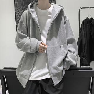 Plain Zip-Up Hoodie Product Image