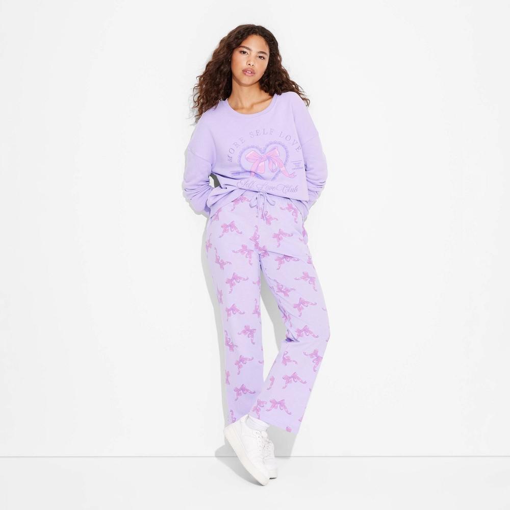 Women's Self Love Bow Cozy Graphic Pants - Purple XL Product Image