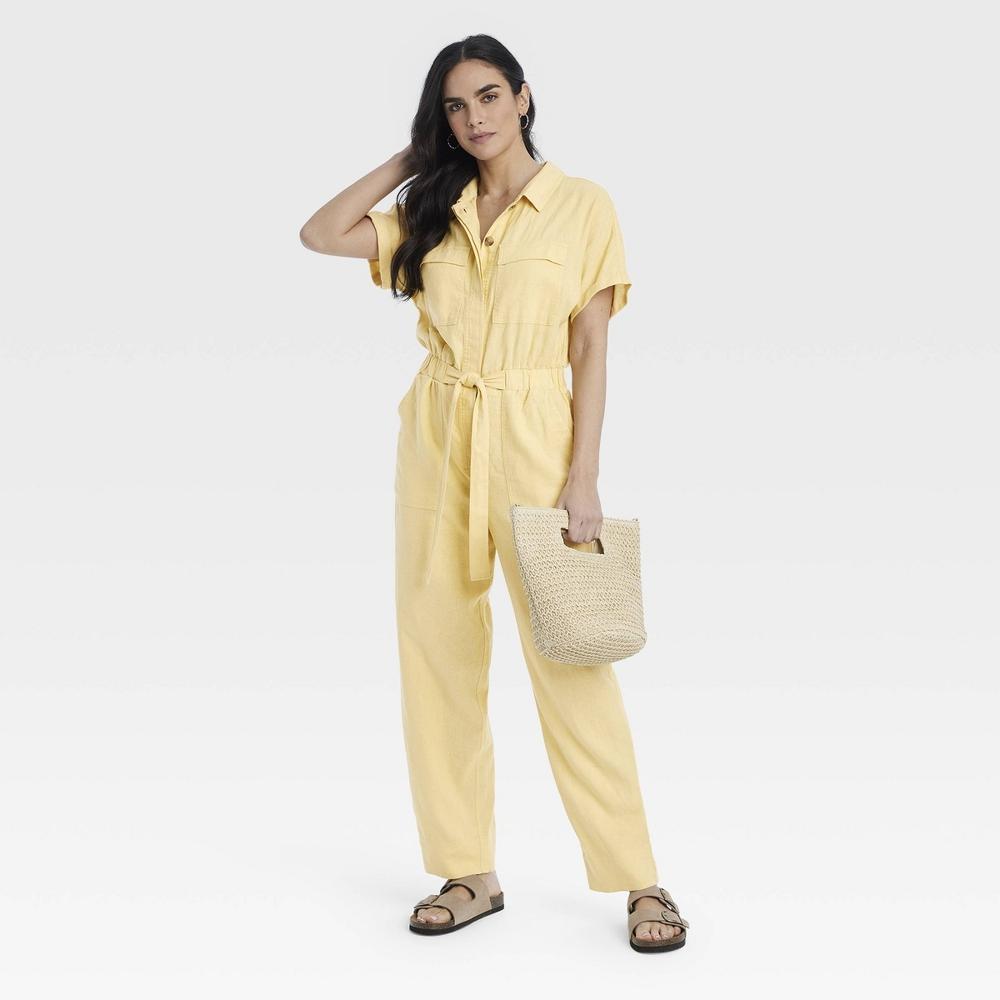 Womens Short Sleeve Linen Boilersuit - Universal Thread Yellow 14 Product Image