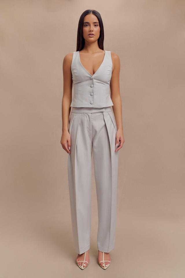 Penelope Pleated High Waisted Pants - Grey Product Image