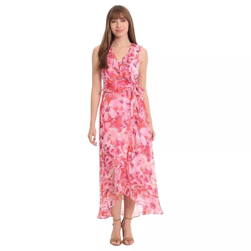 Womens London Times Ruffled Chiffon Maxi Dress Pink Product Image