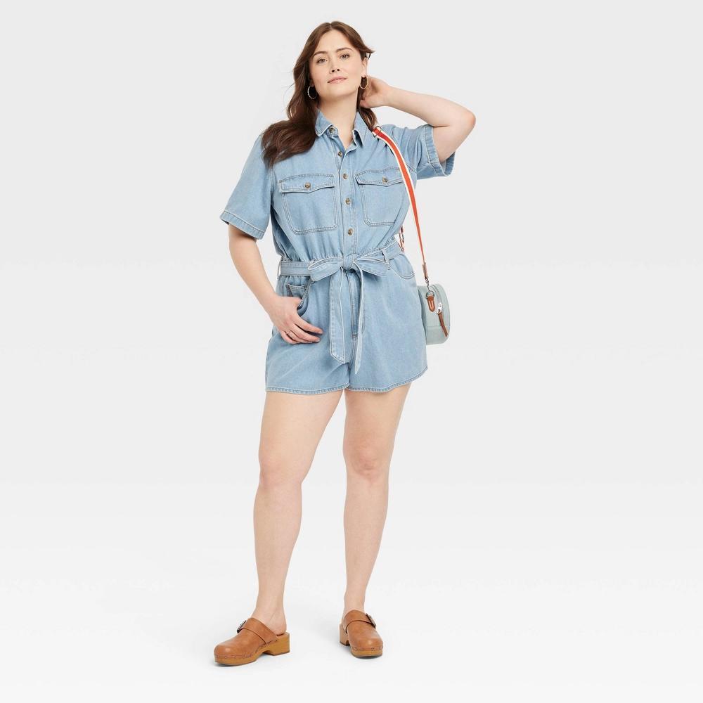 Womens Short Sleeve Romper - Universal Thread Light Wash Product Image