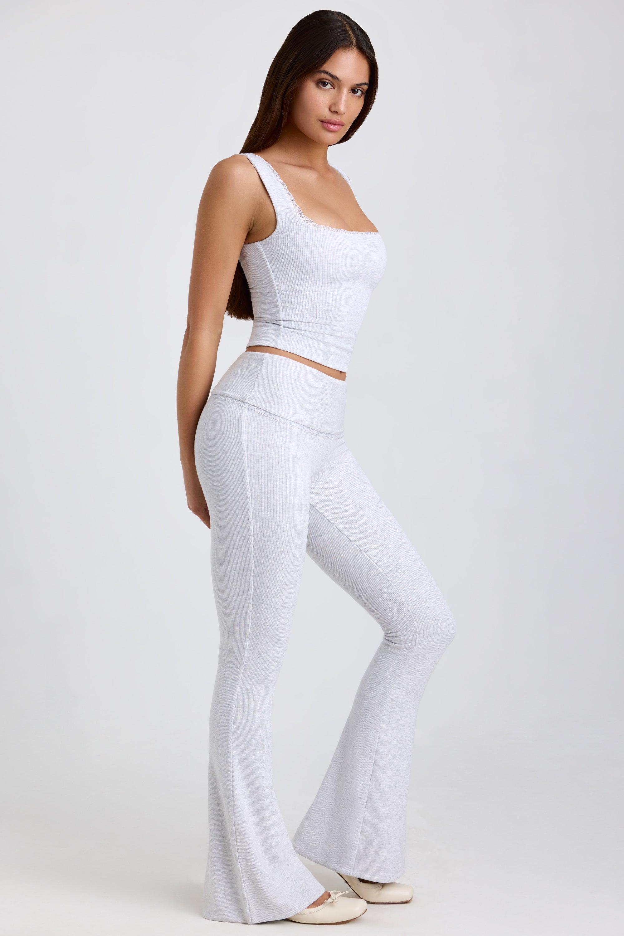 Ribbed Modal Lace-Trim Tank Top in Grey Product Image