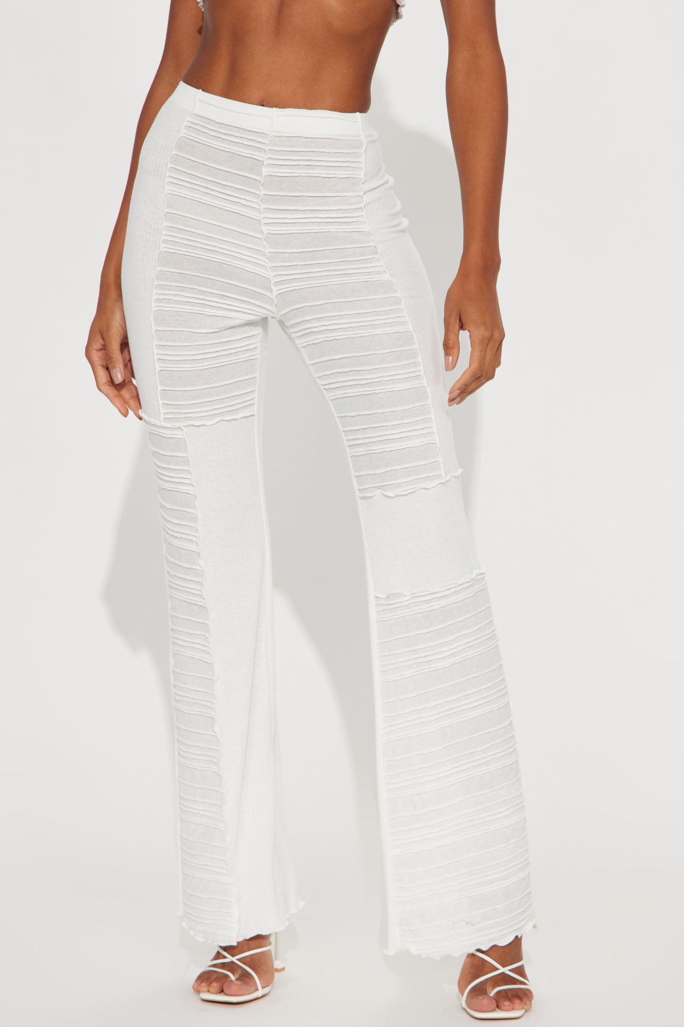 Let's Wait Textured Flare Pant - White Product Image