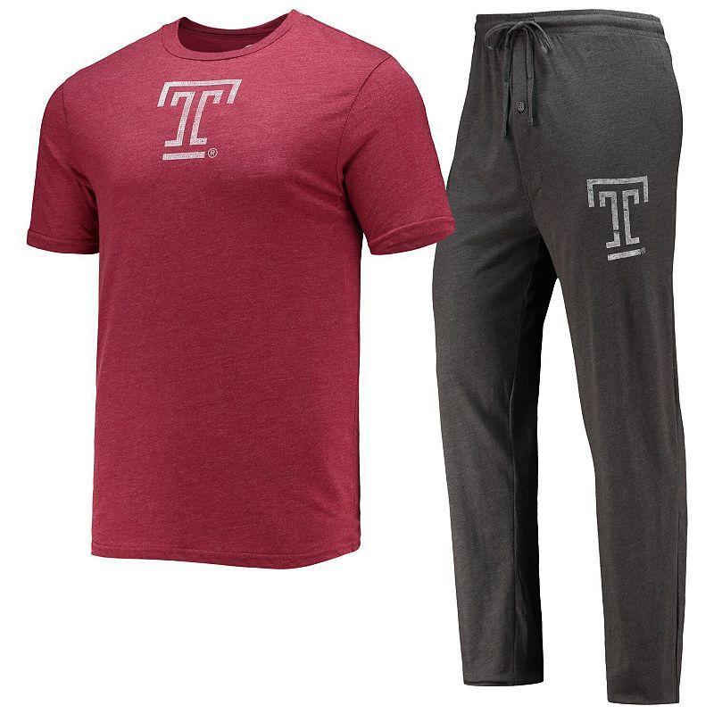 Mens Concepts Sport Heathered Charcoal/Cherry Temple Owls Meter T-Shirt & Pants Sleep Set Product Image