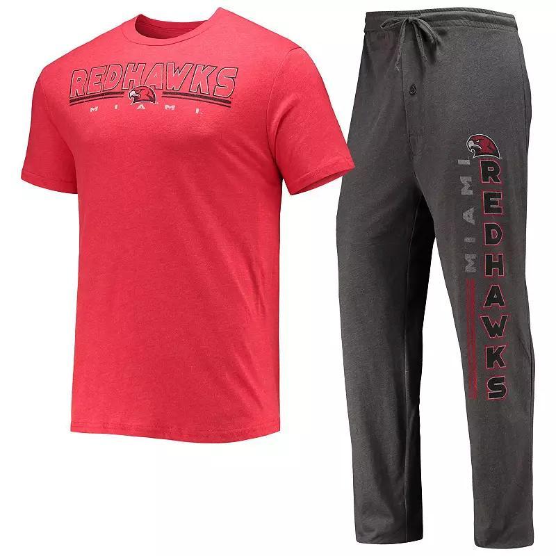 Mens Concepts Sport Heathered /Red Miami University RedHawks Meter T-Shirt & Pants Sleep Set Grey Product Image