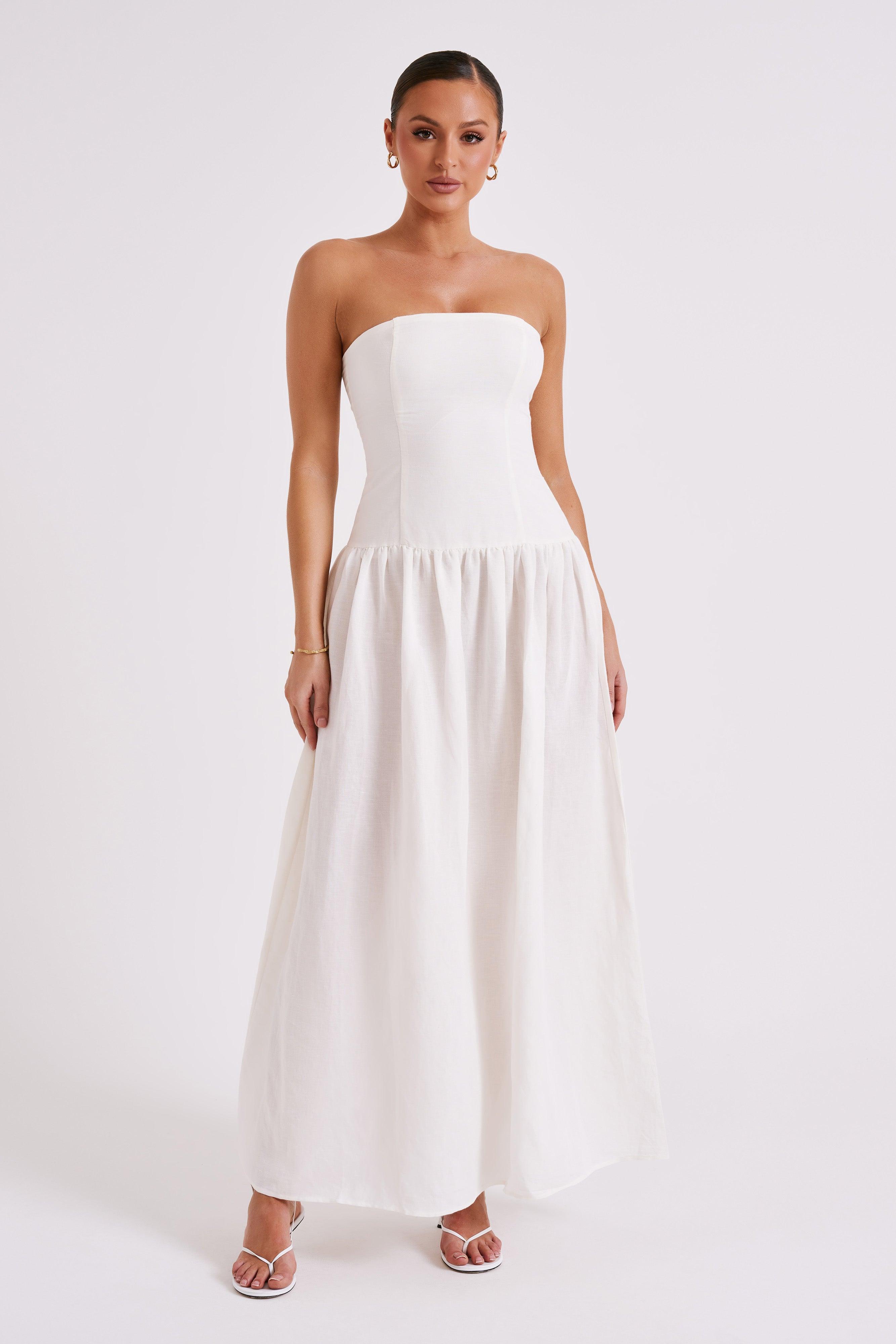 Audrina Strapless Linen Maxi Dress - White Product Image