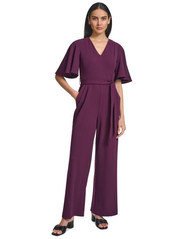 Calvin Klein Womens Flutter-Sleeve Wide-Leg Jumpsuit Product Image