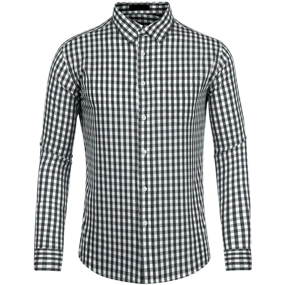 Lars Amadeus Men's Button Down Long Sleeves Gingham Plaid Dress Shirts Black White XX Large Product Image