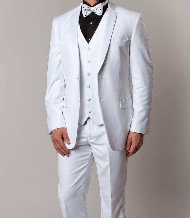 Solid White Modern Fit Tuxedo 3 Piece with 6 Button Vest Product Image