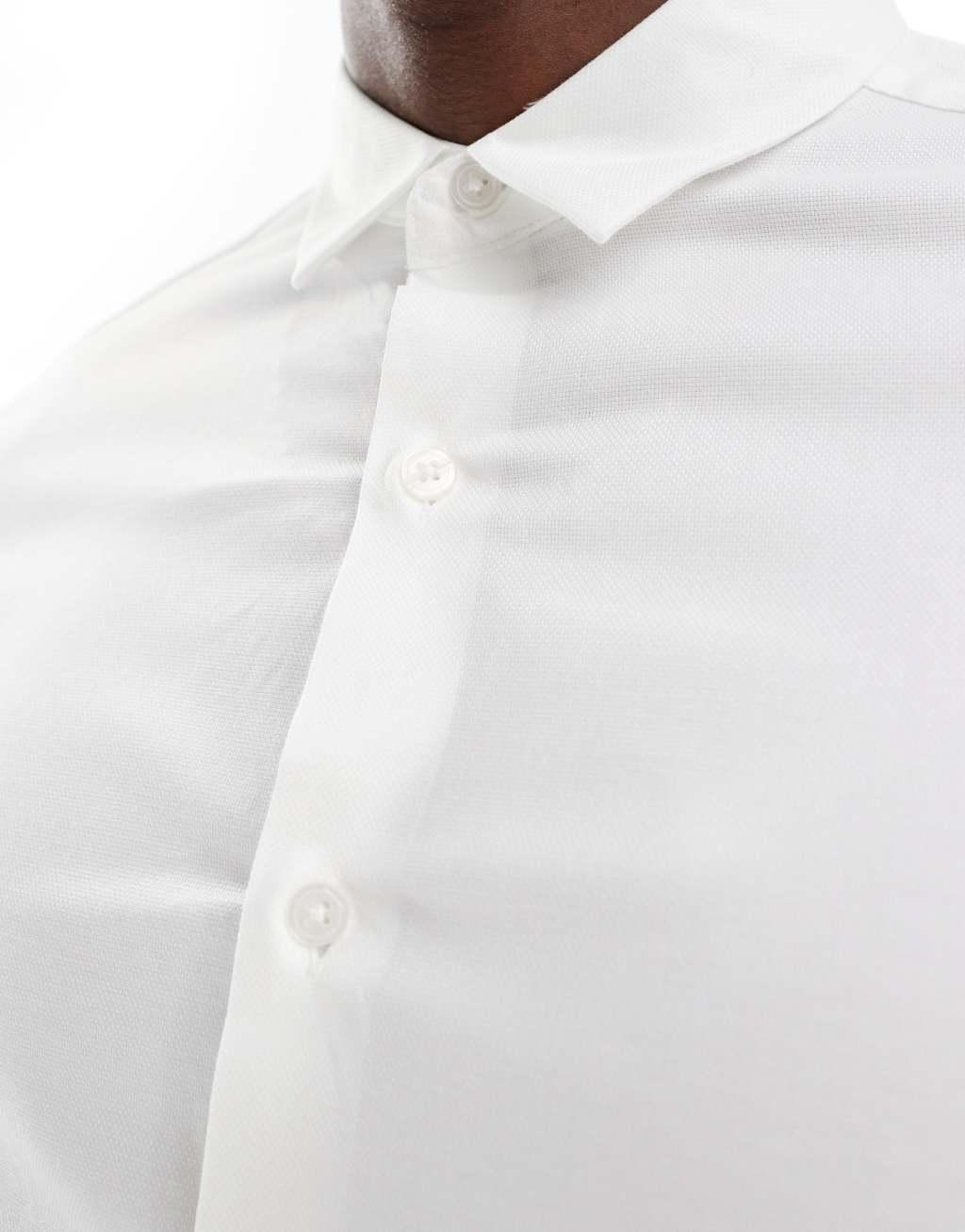 ASOS DESIGN formal skinny fit oxford shirt with double cuff in white Product Image