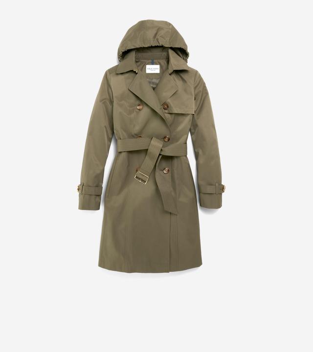 Cole Haan Womens Cotton Rain Trench Coat - Green Size Medium Water-Resistant Product Image