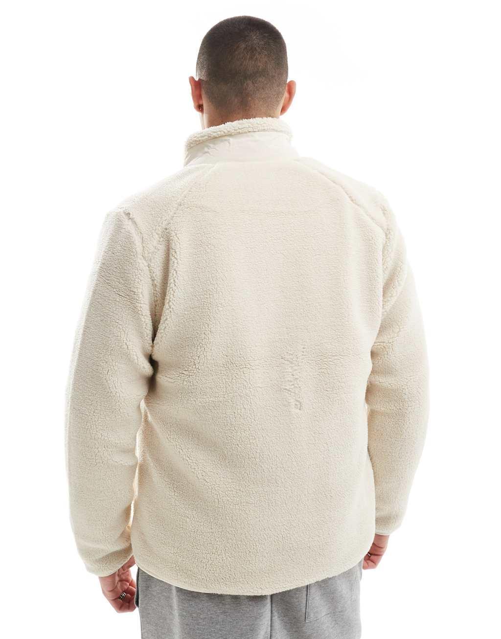 ONLY & SONS zip up sherpa fleece with chest pocket in beige Product Image