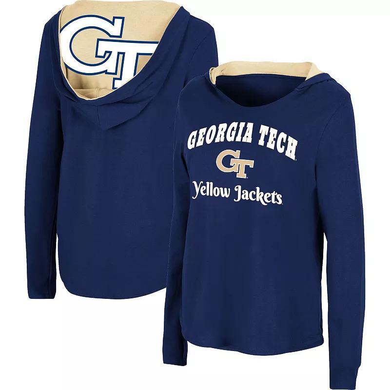 Womens Colosseum Navy Georgia Tech Yellow Jackets Catalina Hoodie Long Sleeve T-shirt Product Image