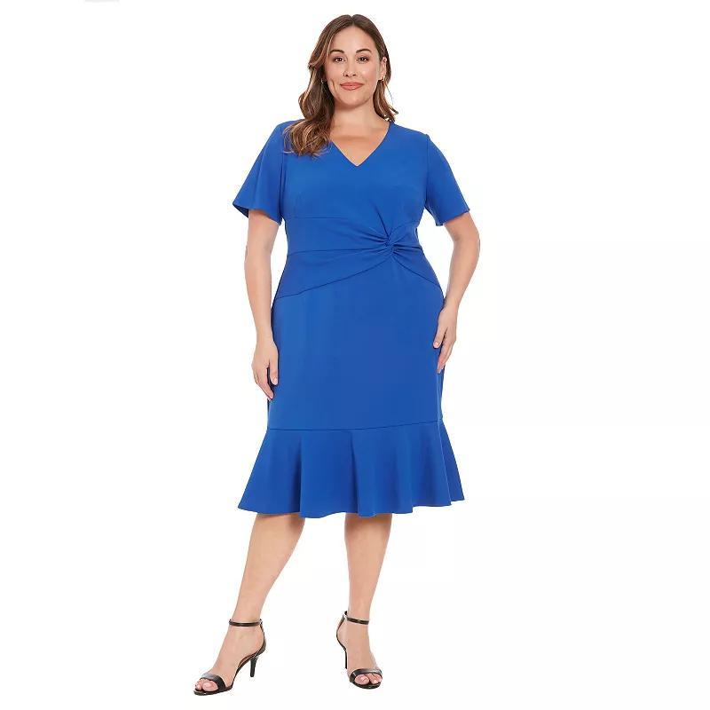 Plus Size London Times V-Neck Twist Flounce Midi Dress, Womens Product Image