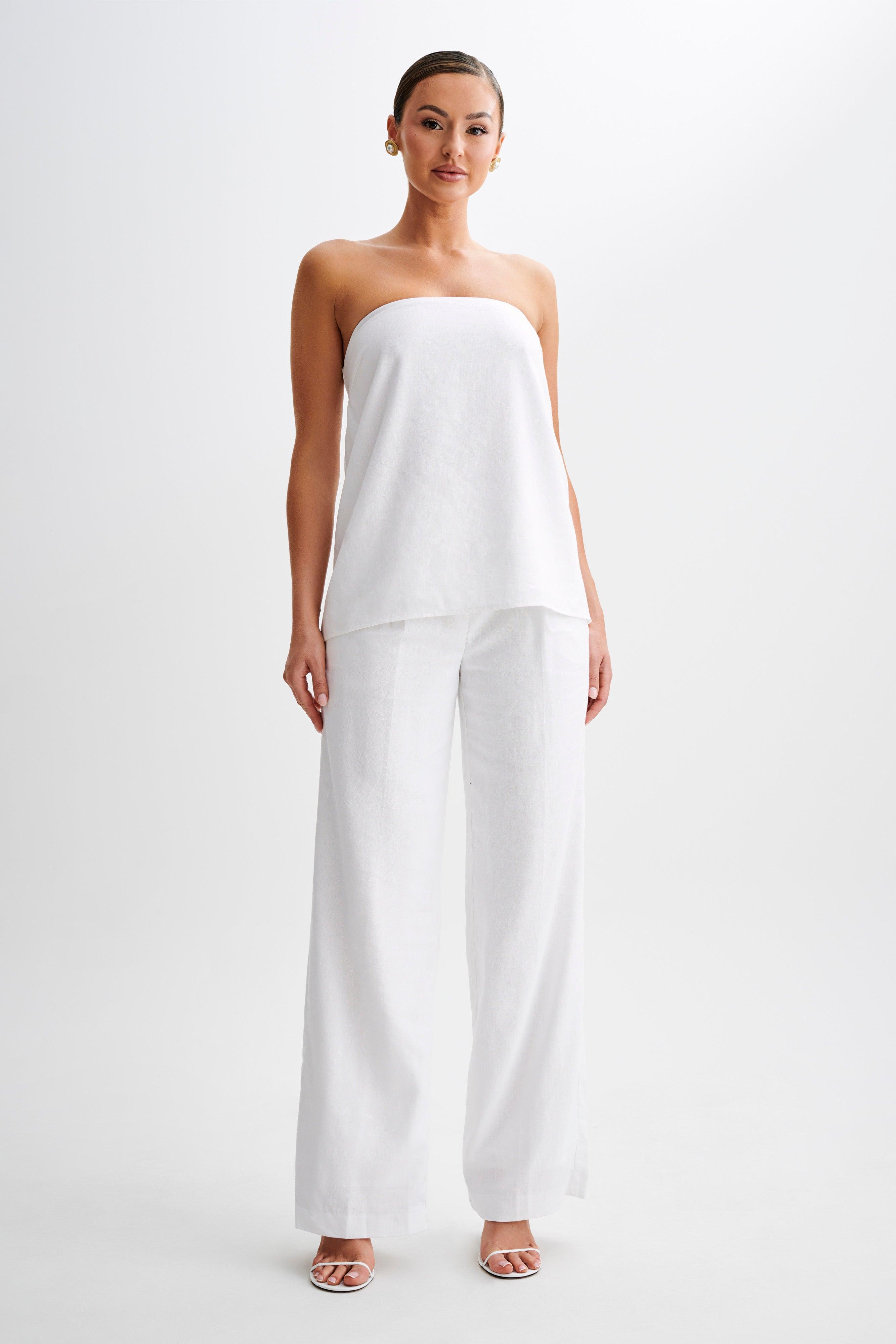 Adrina Straight Leg Linen Pant - White Product Image