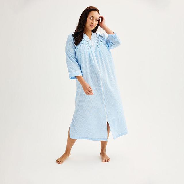 Plus Size Miss Elaine Essentials Seersucker Long Zip Robe, Womens Product Image