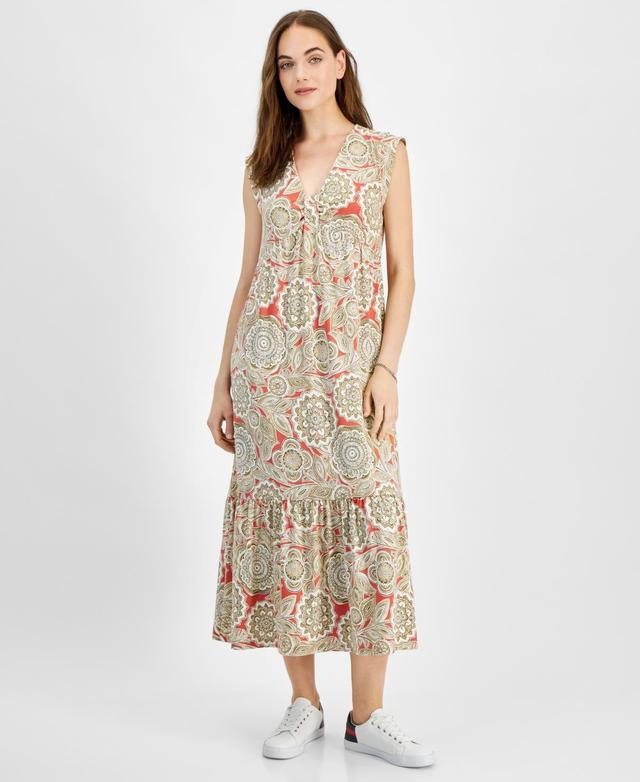 Women's Floral-Print V-Neck Tiered Midi Dress Product Image