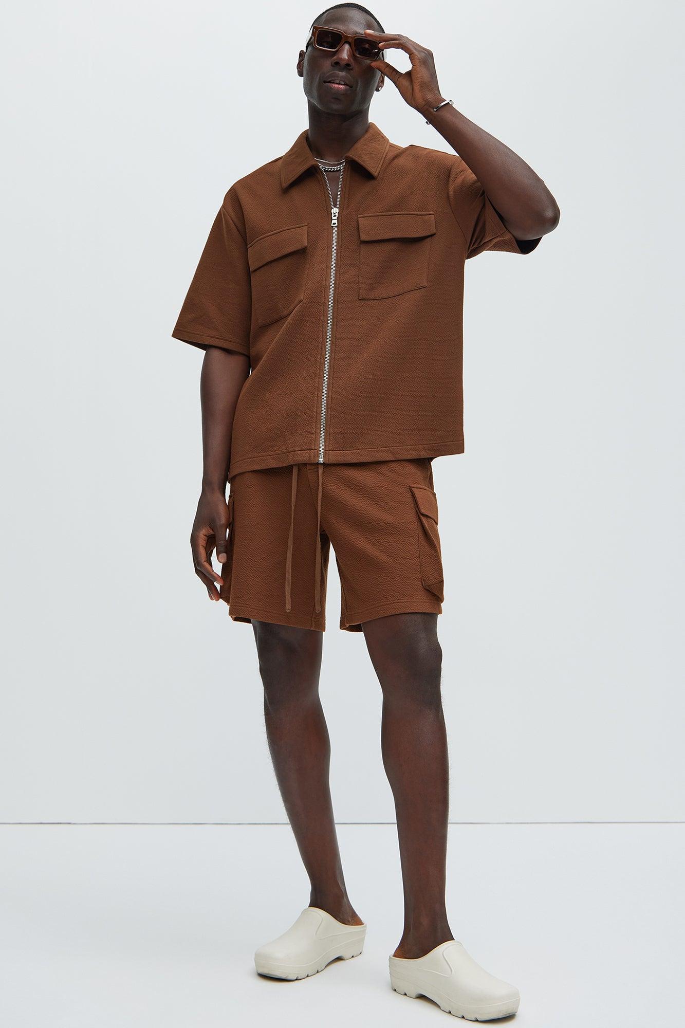 Lewis Zip Up Shirt - Brown Product Image