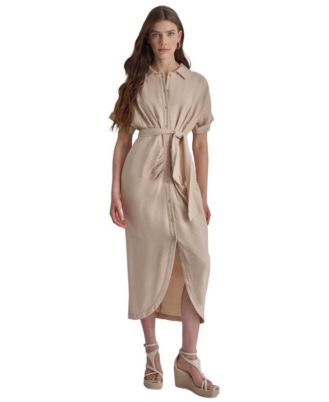 Dkny Womens Collared Short-Sleeve Crinkle Shirt Dress Product Image