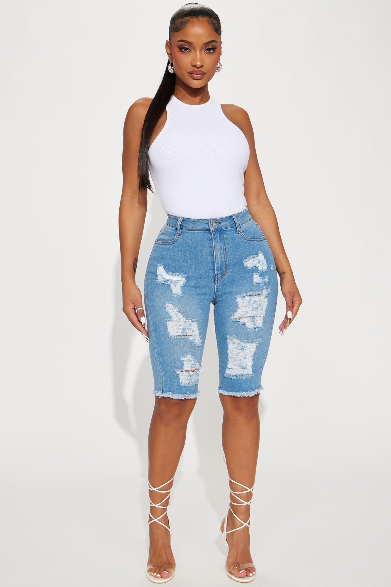 Lianna Distressed Bermuda Shorts - Light Wash Product Image