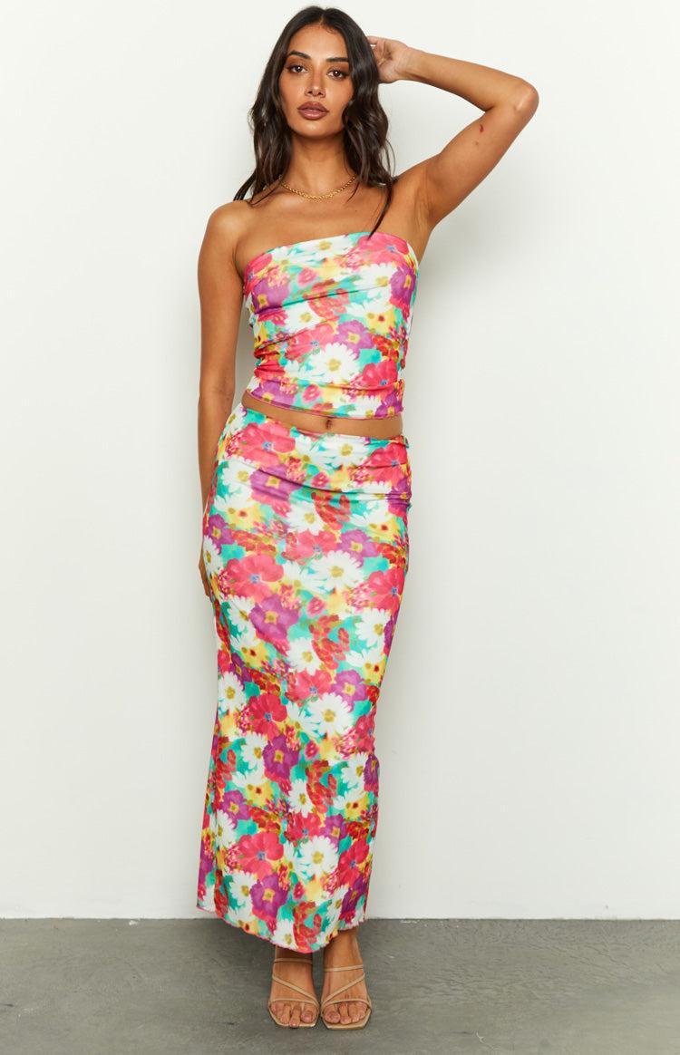 When in Rome Floral Print Mesh Maxi Skirt Product Image