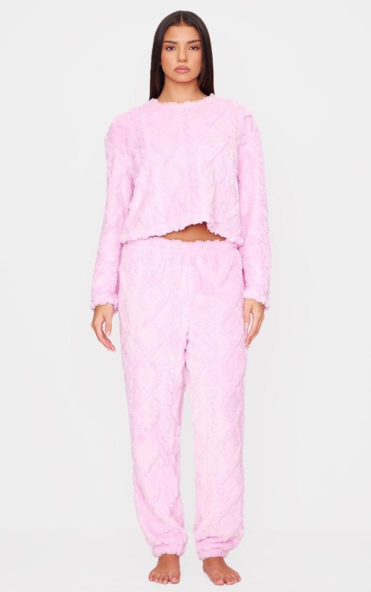 Pink Cable Fleece Long Pj Set Product Image