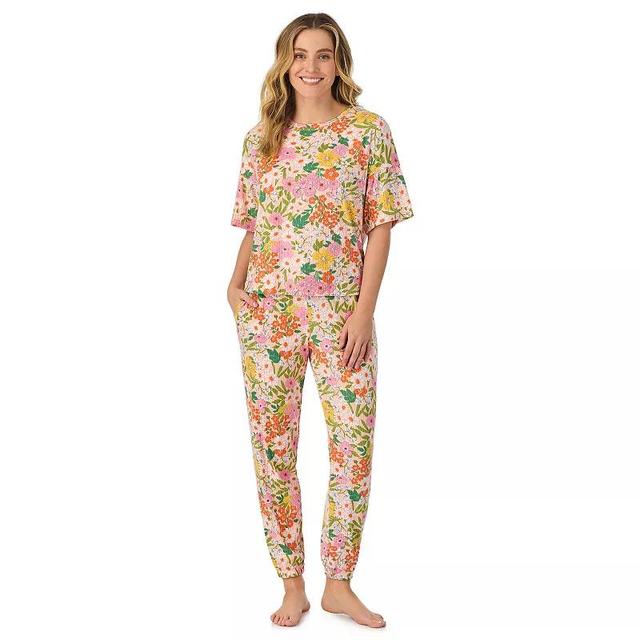 Womens Cuddl Duds Pajama Cozy Bell Sleeve Top & Pajama Jogger Pants Set Pink Team Floral Product Image