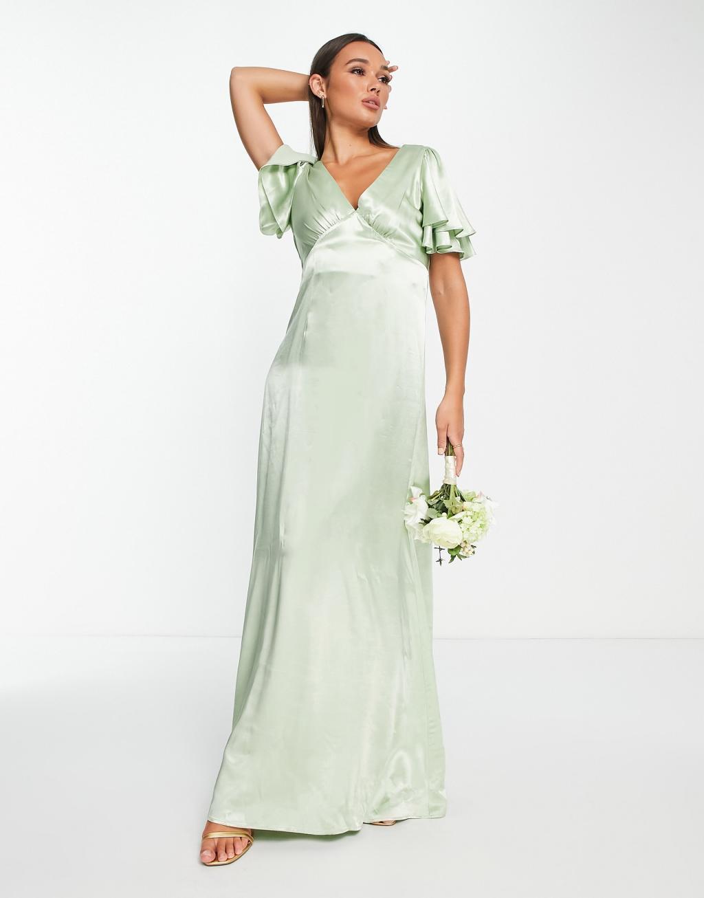 Topshop vera blend bridesmaid heart cut out back midi dress in sage - LGREEN Product Image