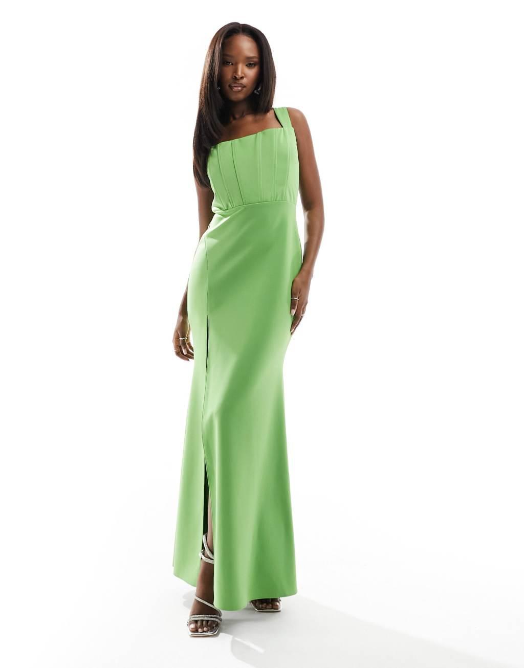 True Violet corset maxi dress with thigh split in green Product Image