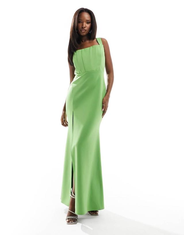 True Violet corset maxi dress with thigh split in green Product Image