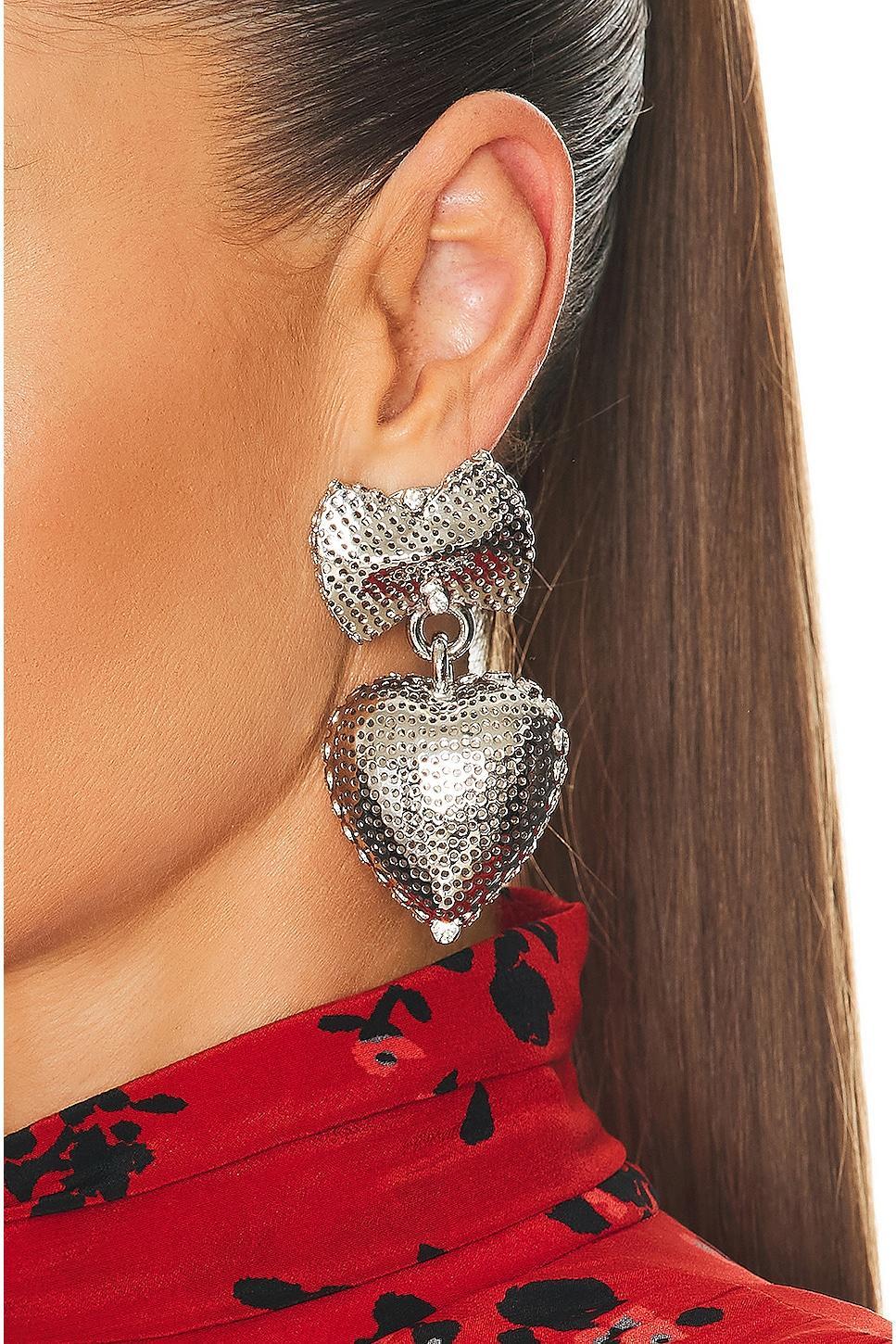 Alessandra Rich Heart Pendant Pearl Earrings Metallic Silver.. Product Image