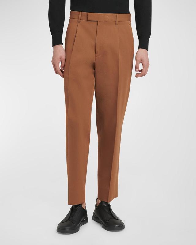 Mens Pleated Cotton-Wool Trousers Product Image