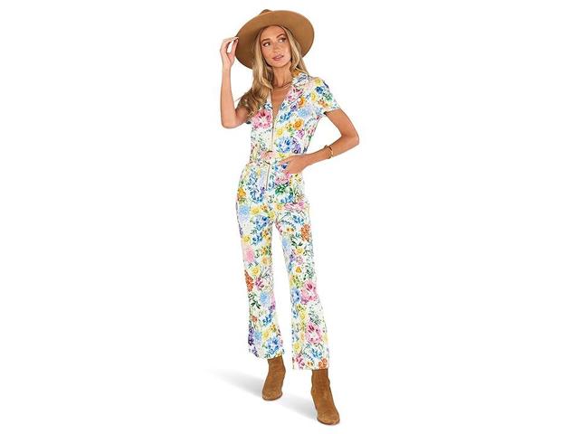 Show Me Your Mumu Jacksonville Short Sleeve Crop Jumpsuit (Ivory Botanical Floral Denim) Women's Jumpsuit & Rompers One Piece Product Image