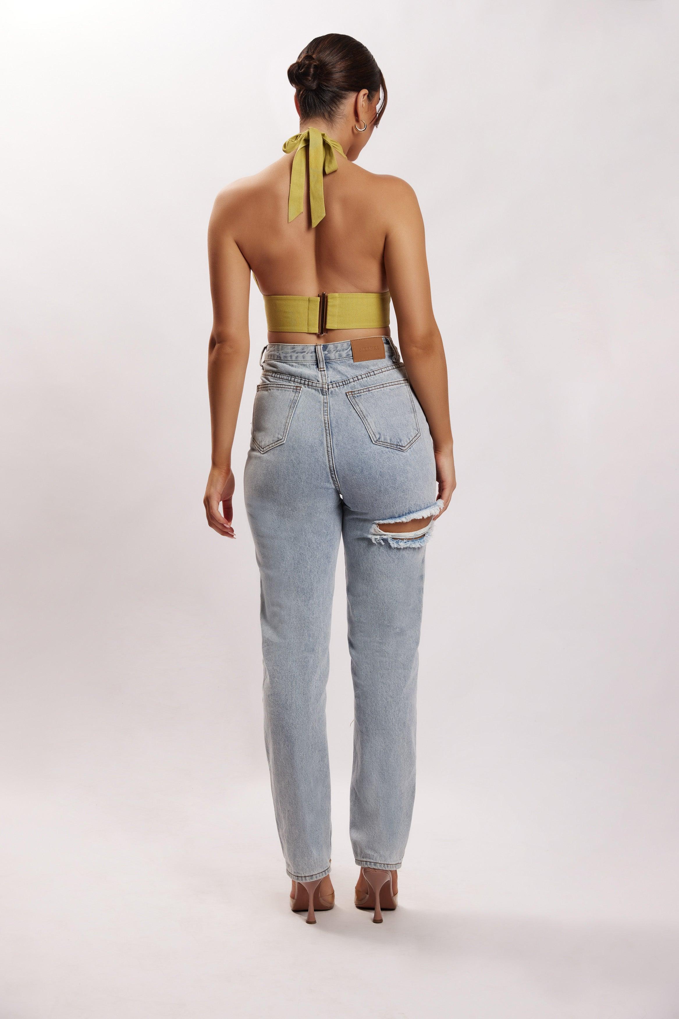 Piper Halter Neck Linen Crop Top - Apple Product Image