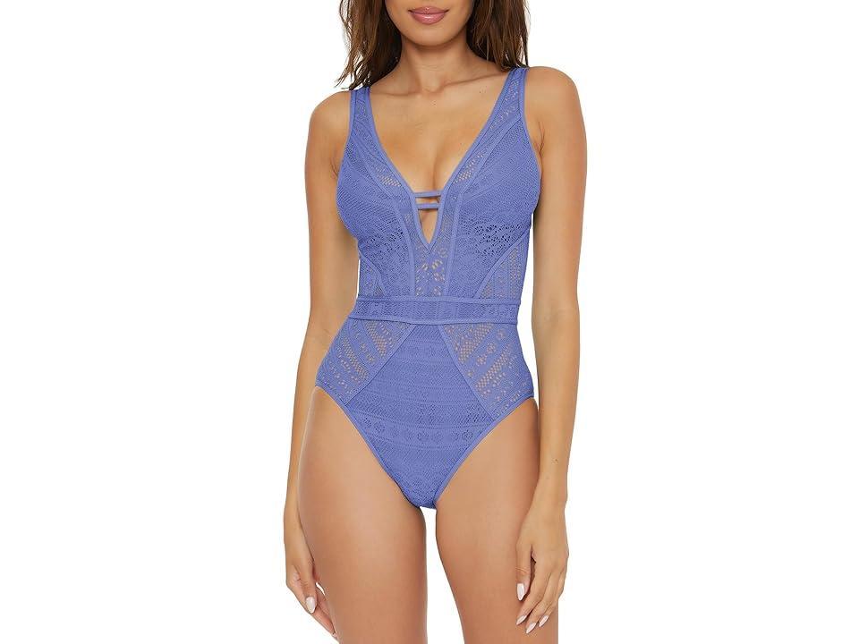 BECCA Color Play Crochet Plunge One Piece (Cornflower) Women's Swimsuits One Piece Product Image