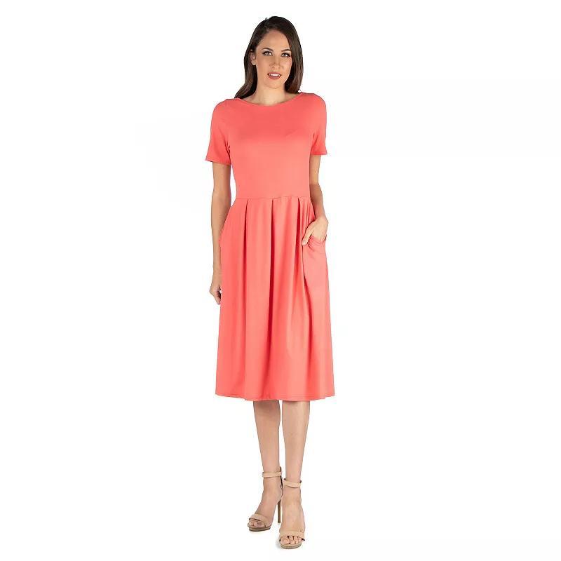 Womens 24seven Comfort Apparel Short Sleeve Midi Dress with Pockets Pink Product Image