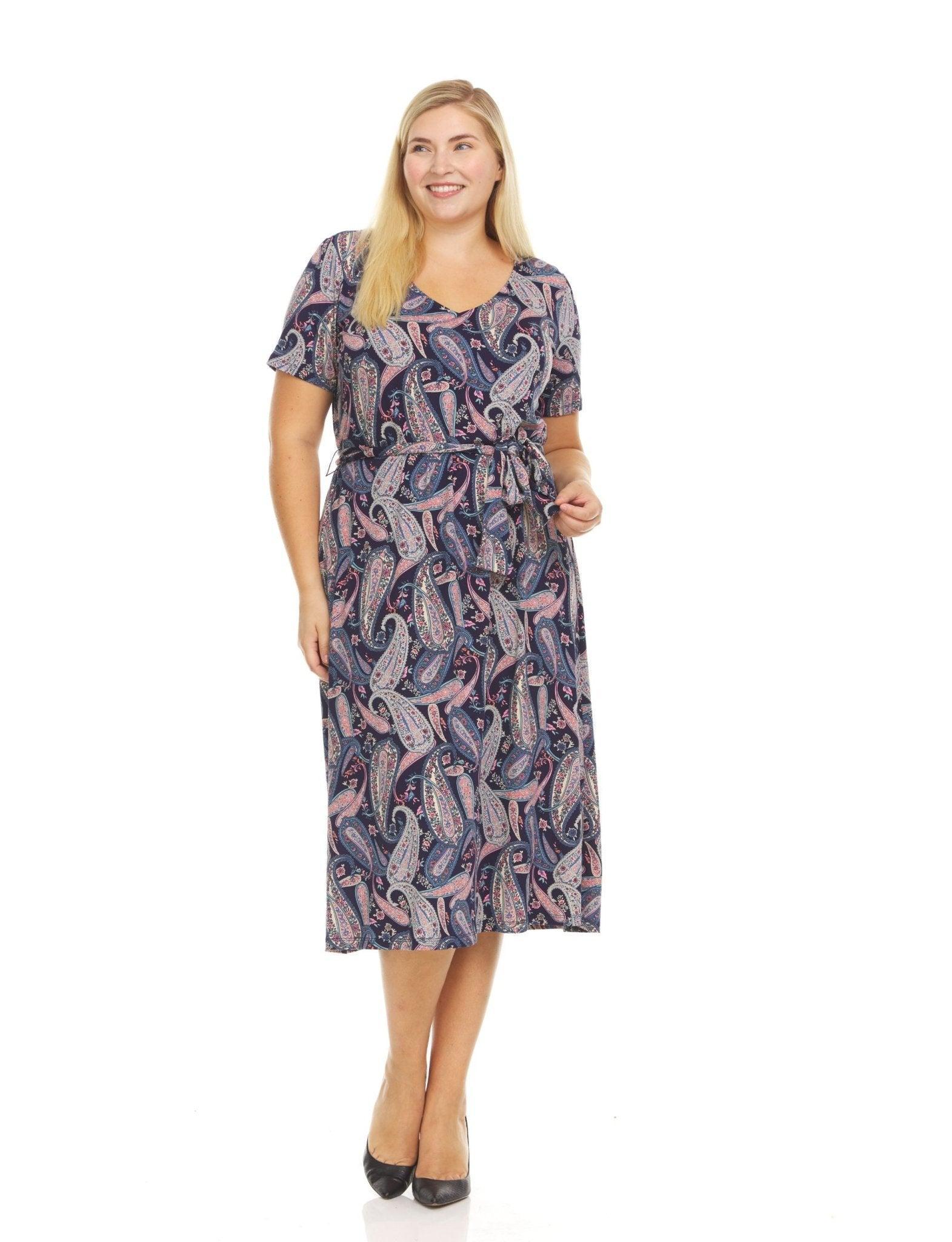 Women's Printed Belted Midi Dress- plus Product Image