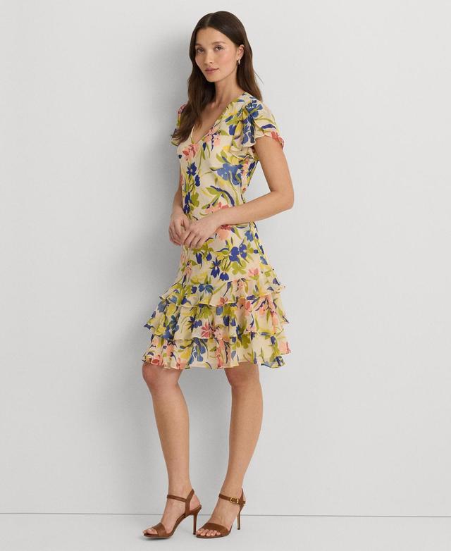 Lauren Ralph Lauren Womens Floral Georgette Drop-Waist Dress Product Image