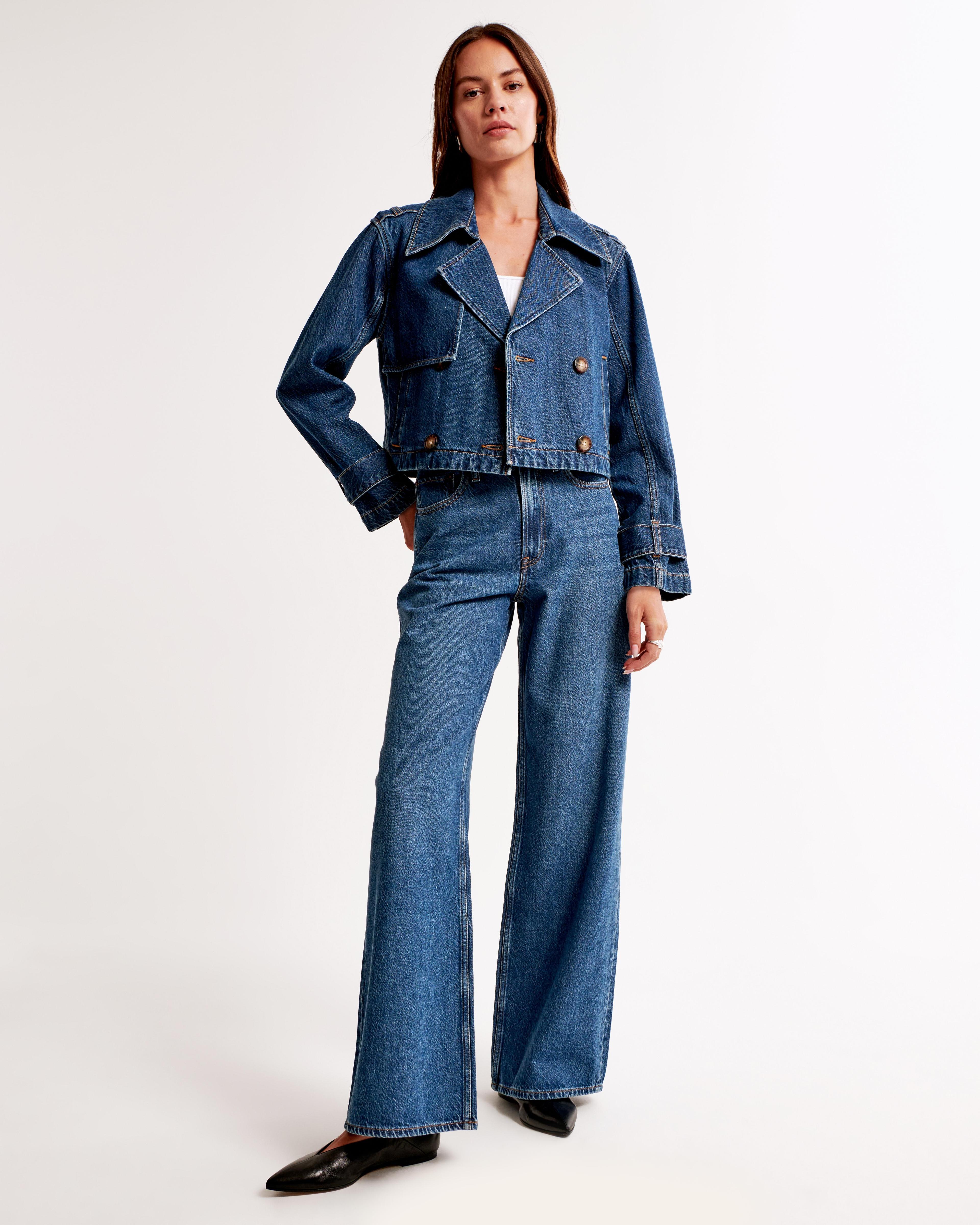 Cropped Denim Trench Coat Product Image