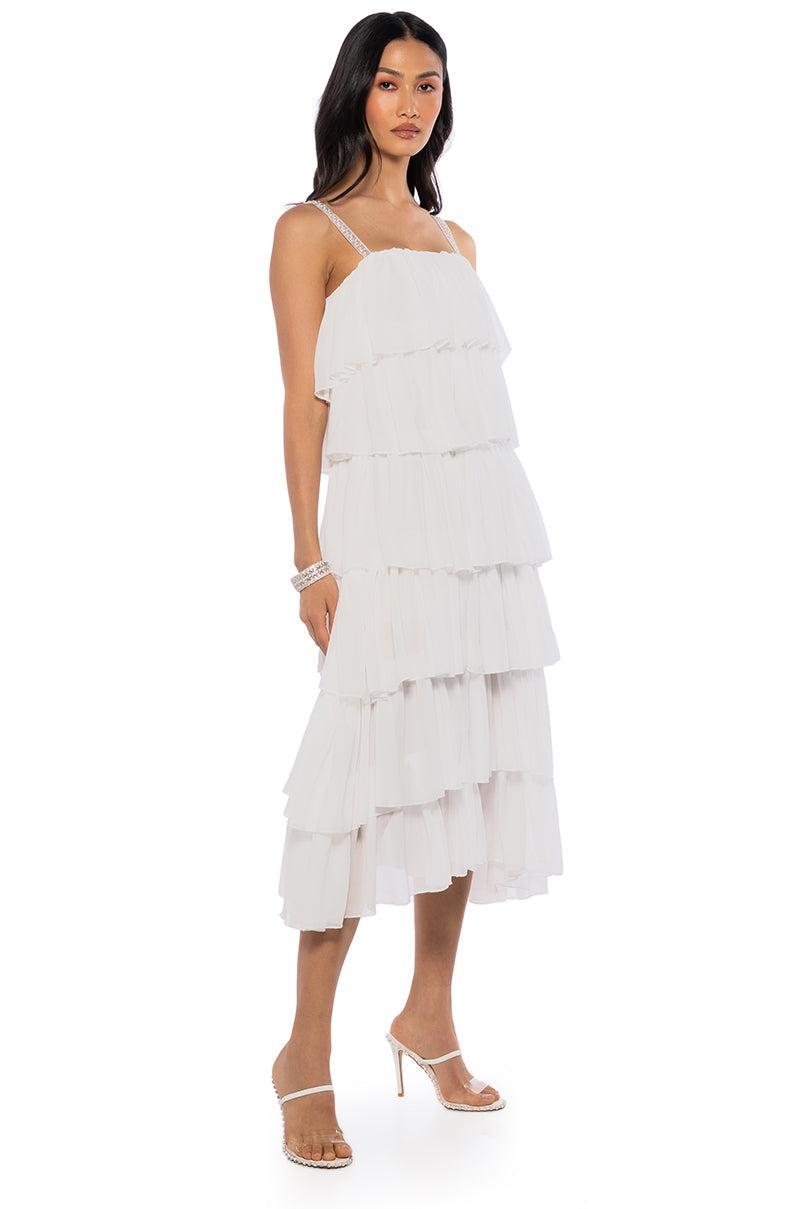 ROSE TIERED SLEEVELESS MAXI DRESS IN WHITE Product Image