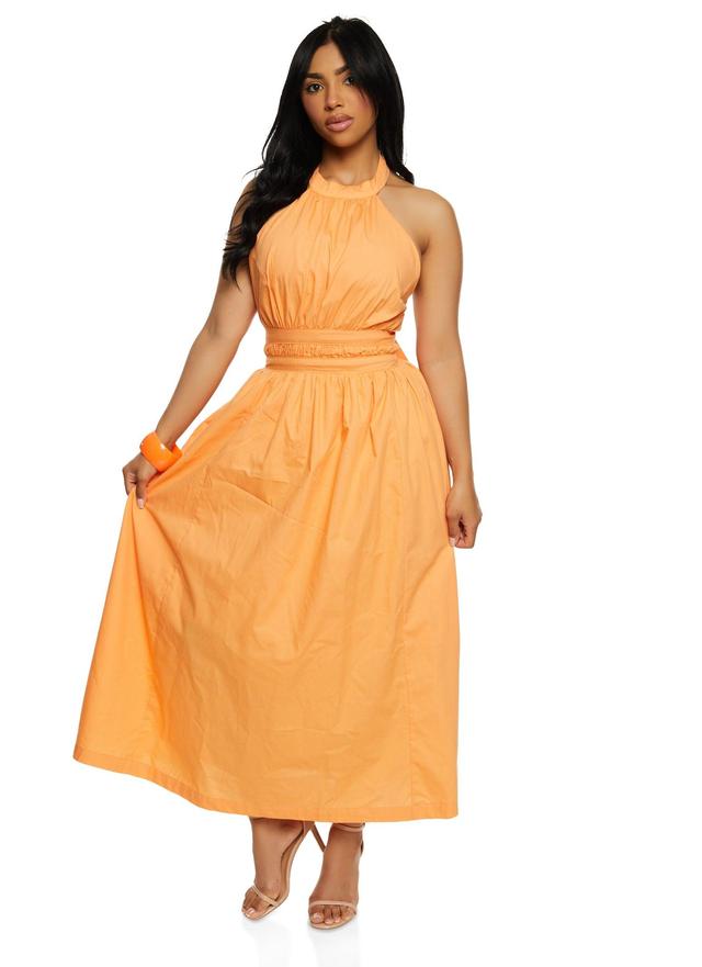 Womens Poplin Tie Back Halter Neck Maxi Dress Product Image