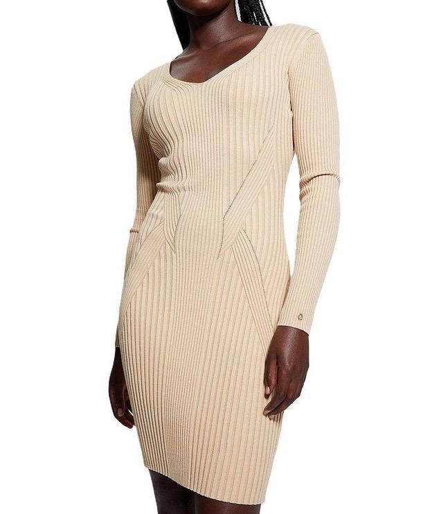 Guess Isabella Long Sleeve Ribbed V-Neck Dress Product Image