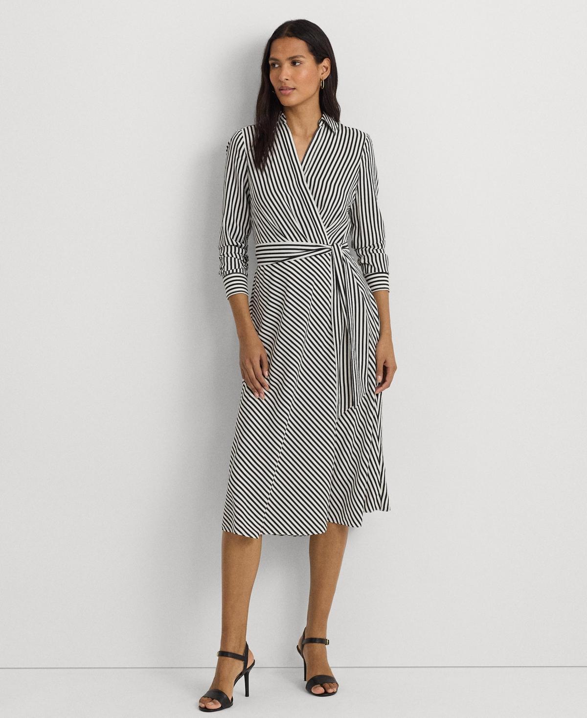 Women's Striped Surplice Crepe Midi Dress Product Image