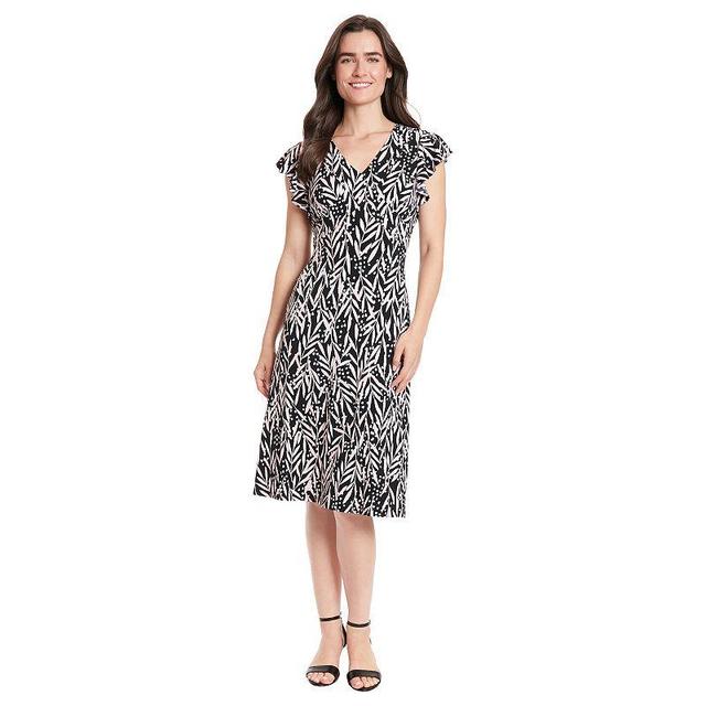 Womens London Times Ruffle Sleeve Print Midi Dress Product Image