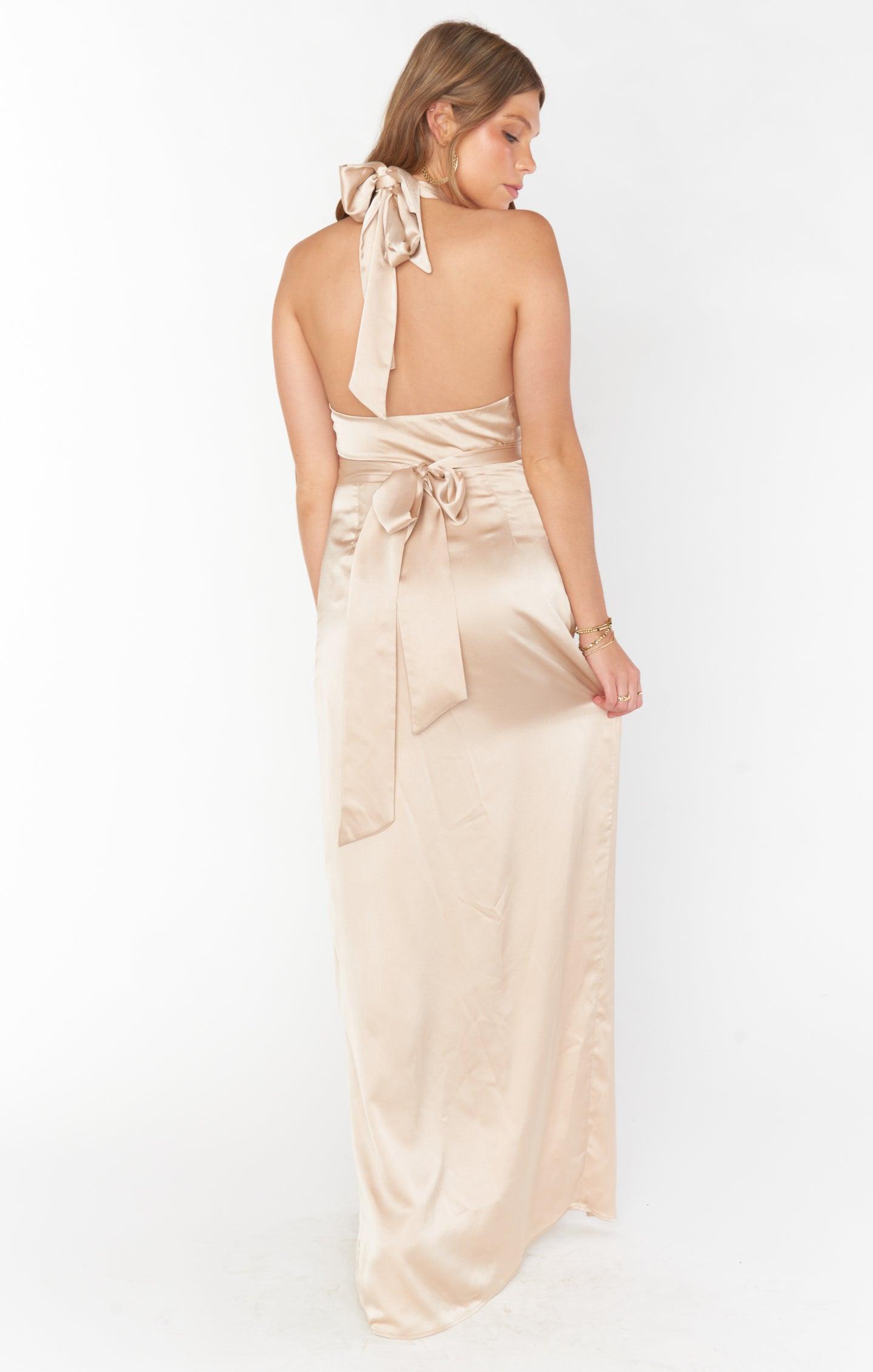 Adele Halter Maxi Dress ~ Champagne Luxe Satin Product Image