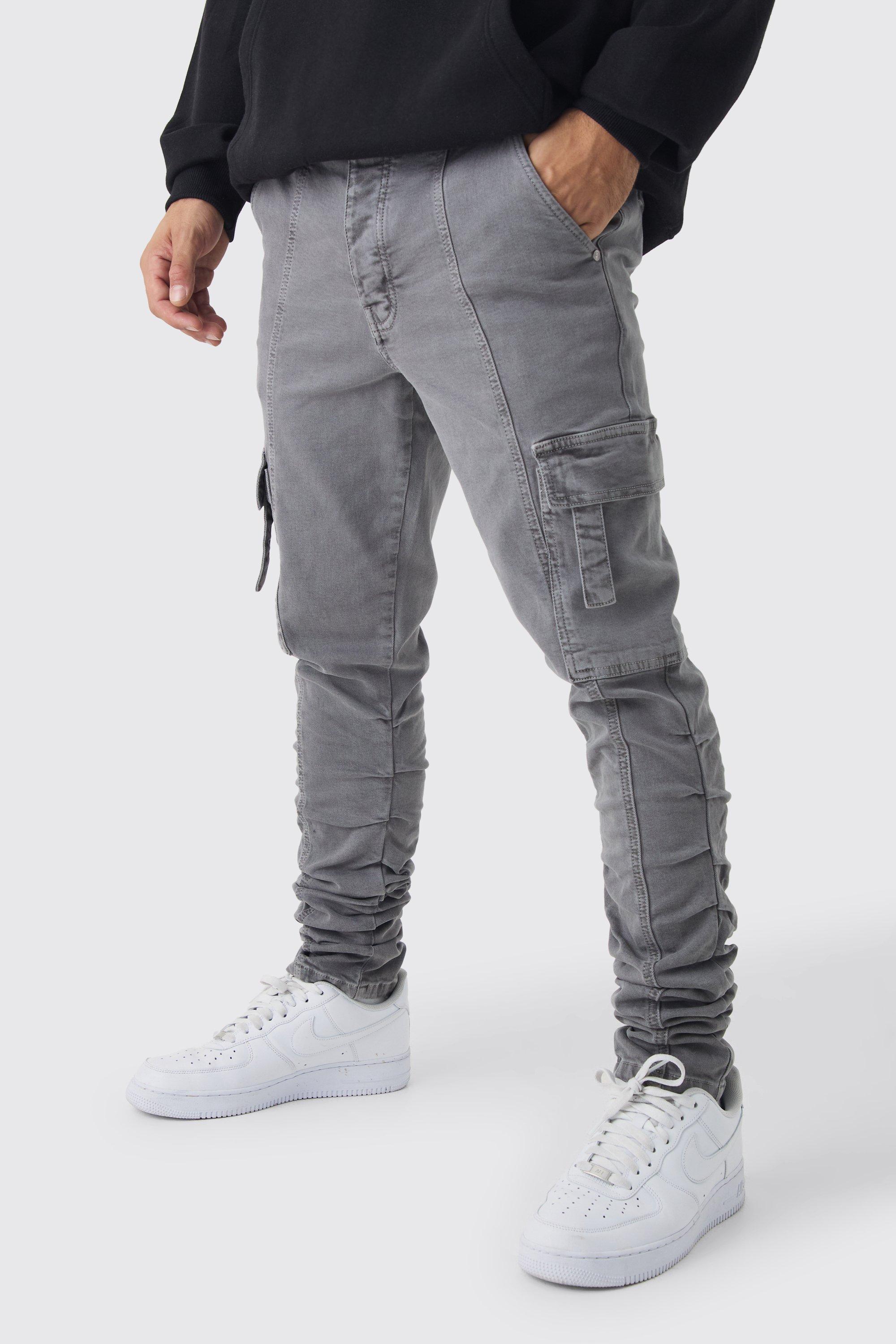 Skinny Stacked Ruched Strap Cargo Trousers | boohooMAN USA Product Image