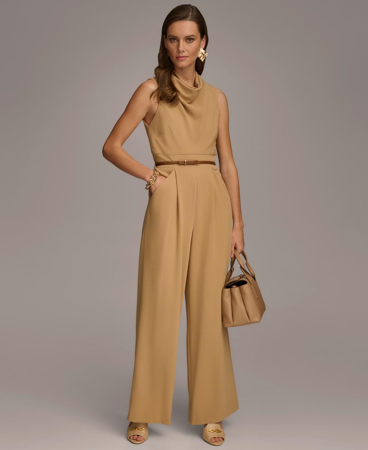 Women's Draped-Neck Belted Sleeveless Jumpsuit Product Image