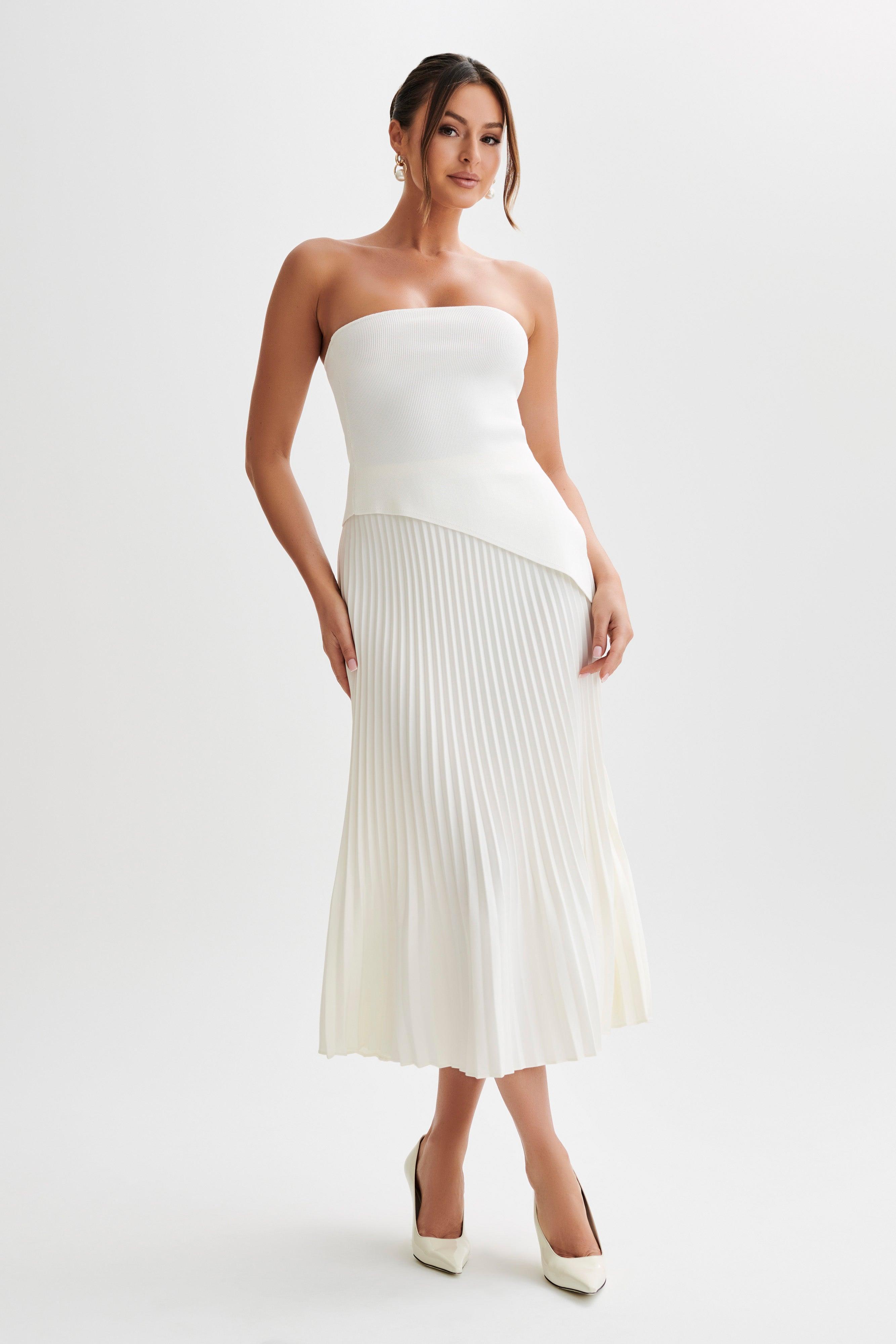 Sidney Asymmetrical Strapless Knit Top - White Product Image