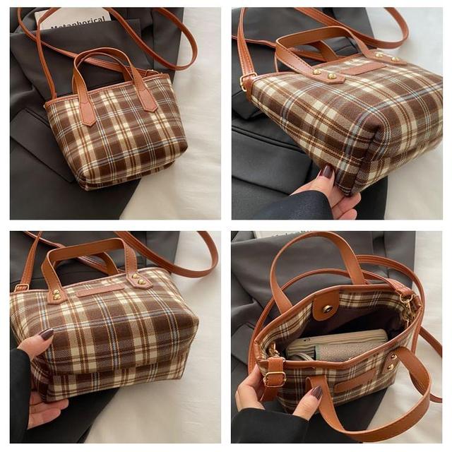 Plaid Top Handle Crossbody Bag Product Image